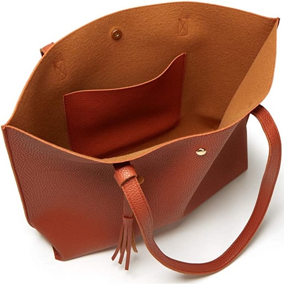 BRICK RED SOFT FAUX LEATHER TOTE SHOULDER BAG - Picture 5 of 5